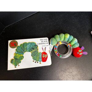 The Very Hungry Caterpillar Board Book and Ring Rattle Eric Carle Lot